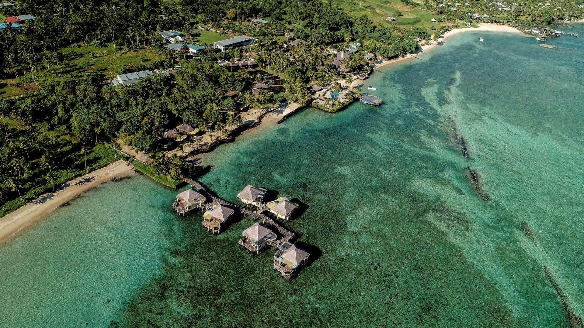 Overhead view of a Samoa beach.