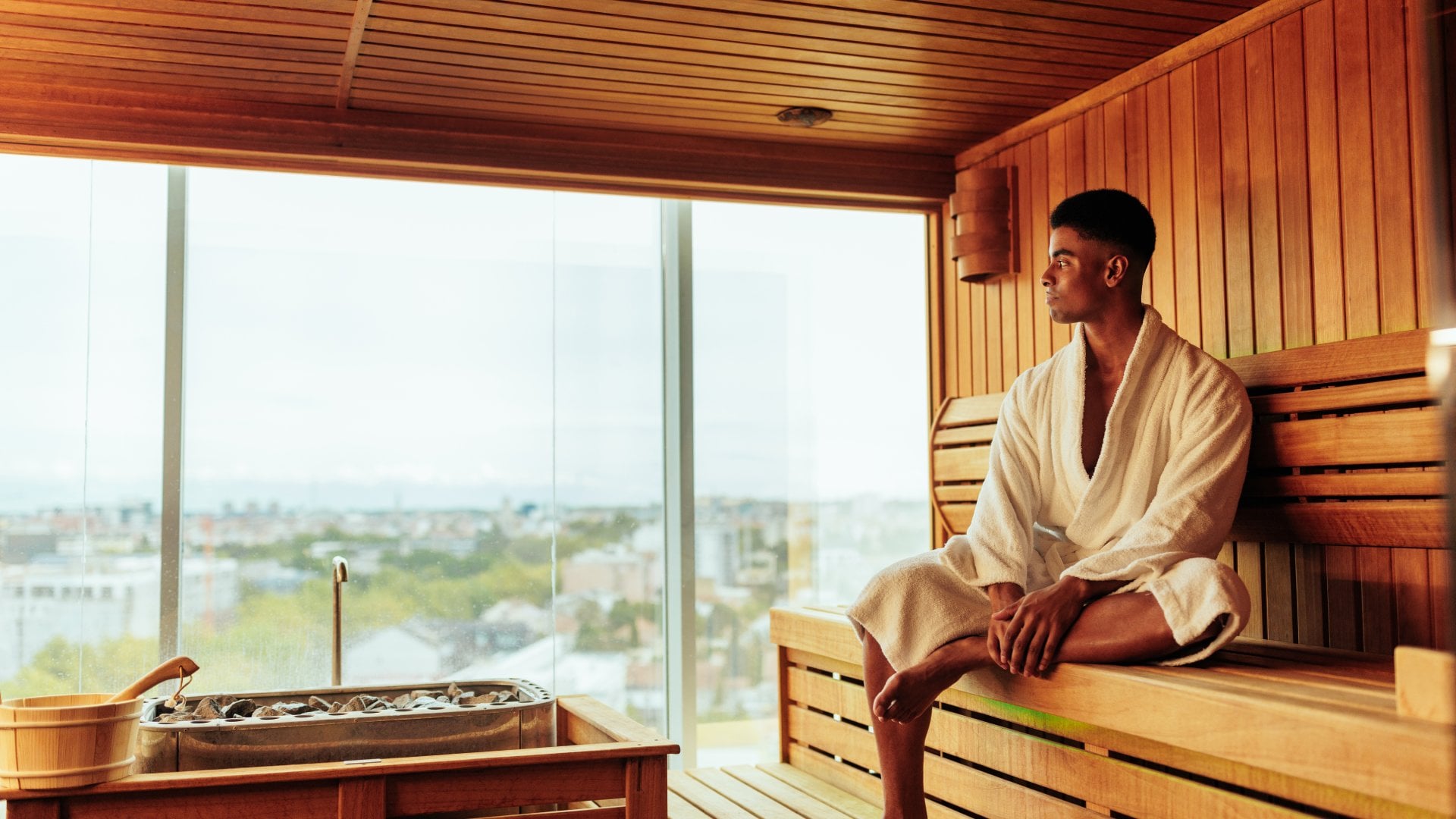 A man sits in a spa in Serbia contemplating whether he's enjoying the experience or not.