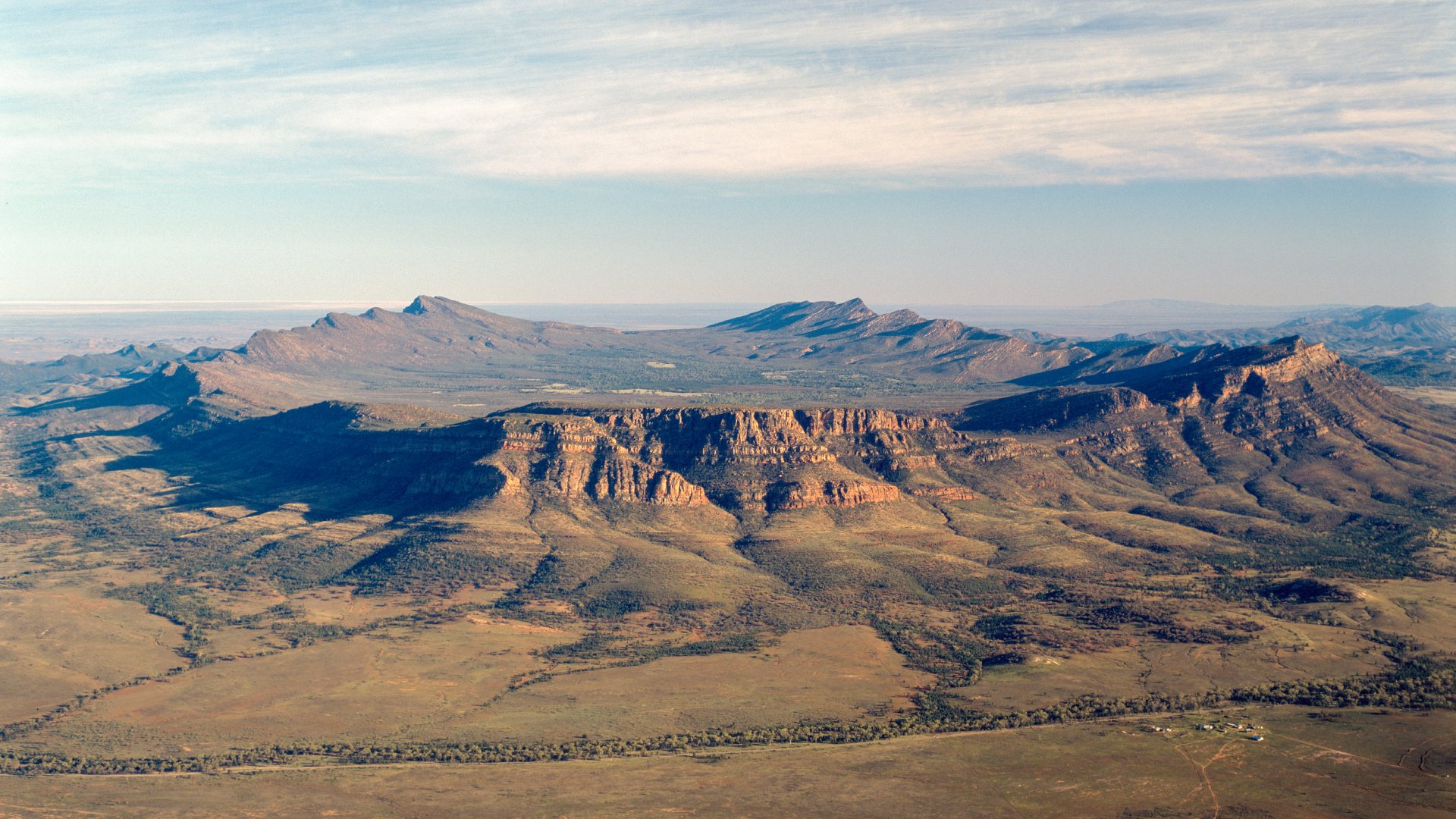 Aerial of Wilpena pound in the South Australian Flinders Ranges.