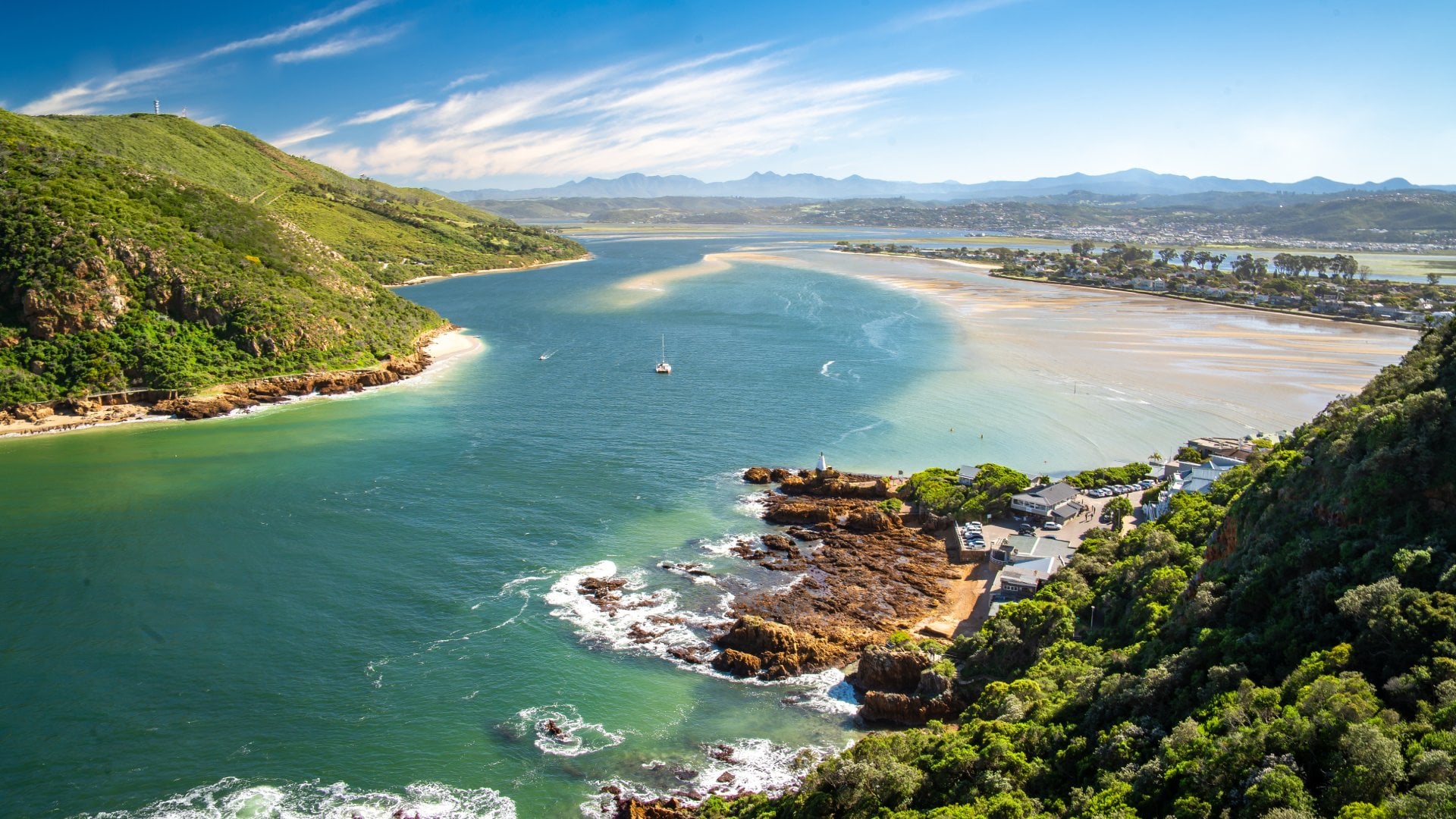 Aerial view of Knysna Heads in Knysna, Garden Route, South Africa, Africa