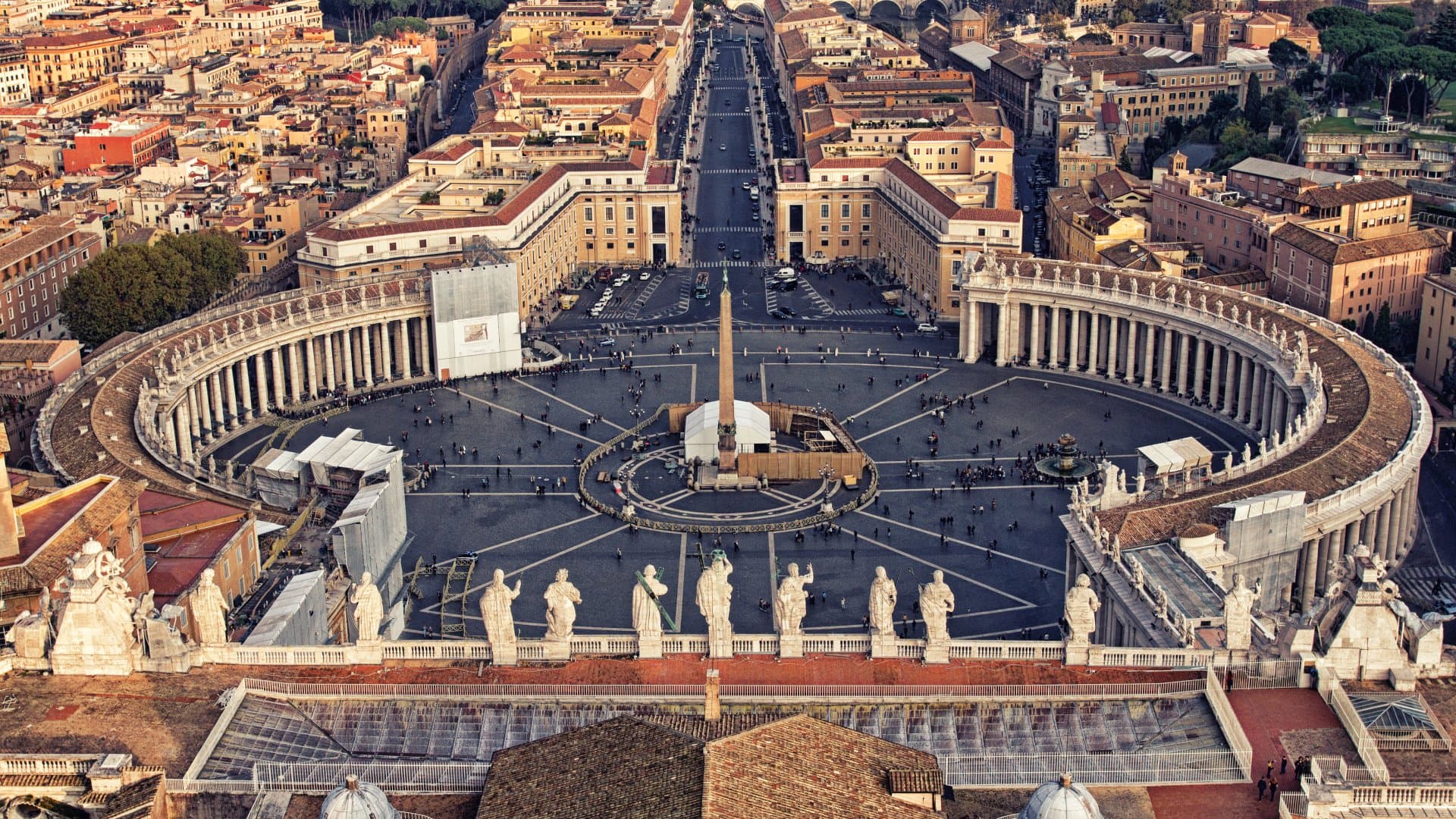 Aerial view over St Peter's Square (Piazza San Pietro) in Vatican City, Italy