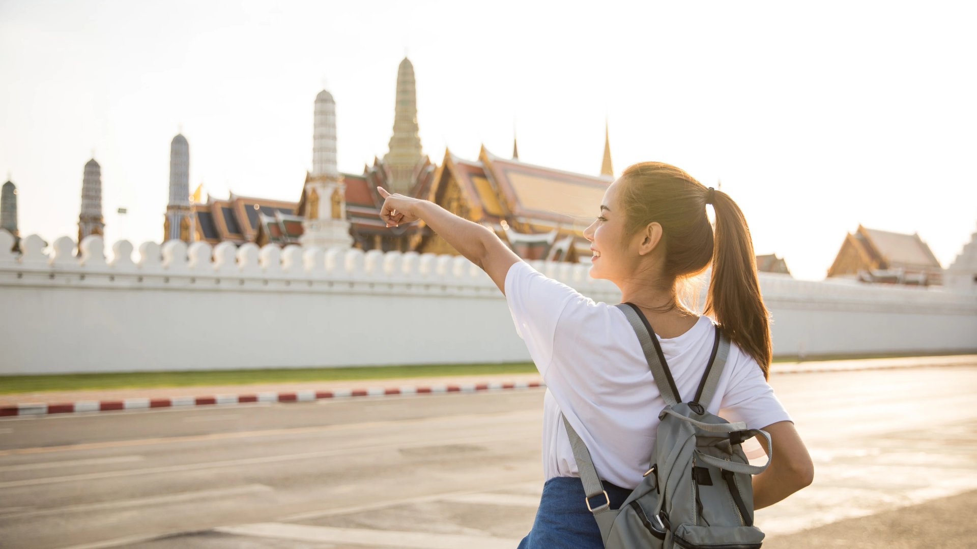Asian female backpacker travel in bangkok