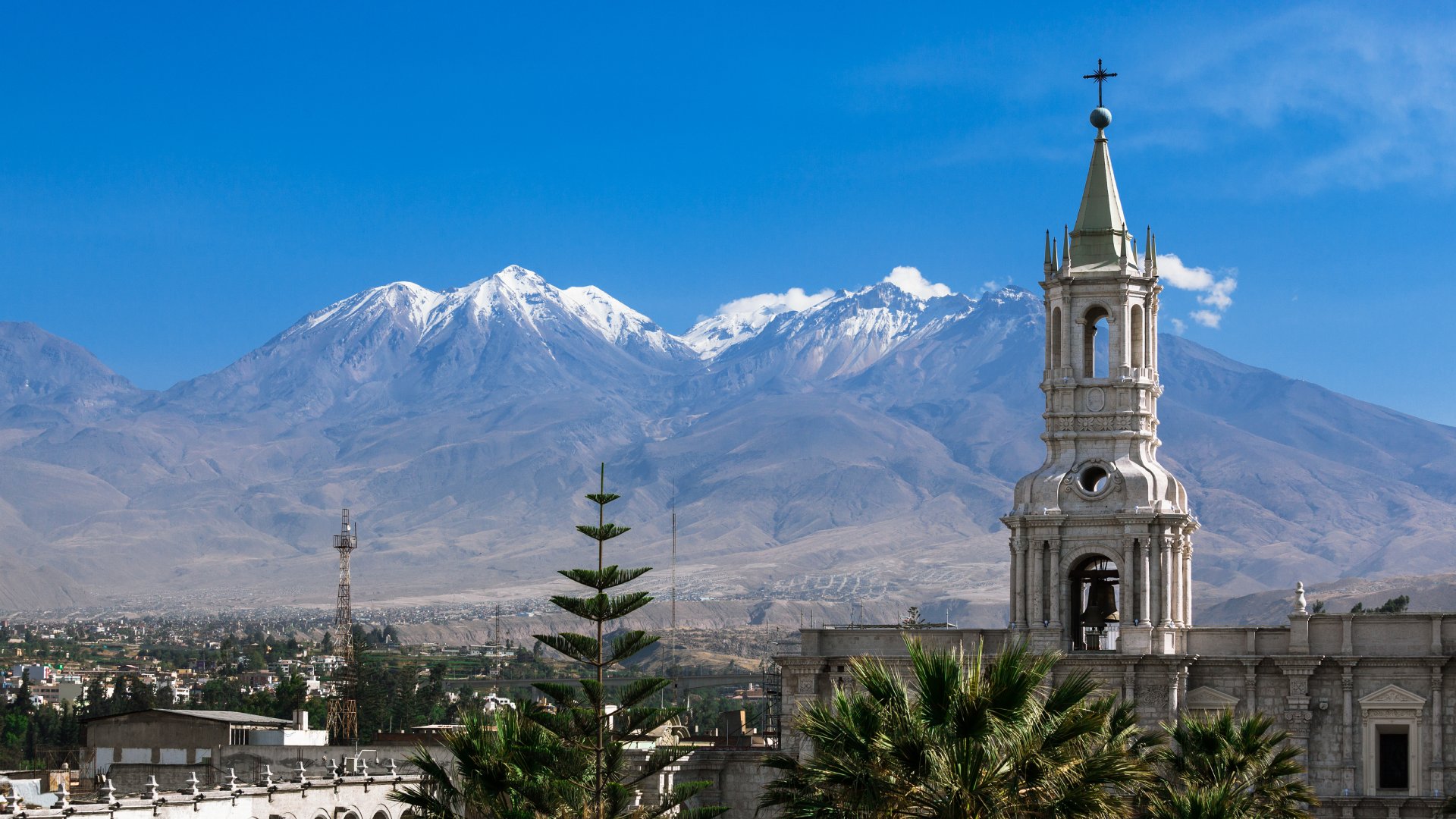 Cathedral of Arequipa and Volcano in Background, Arequipa, Peru