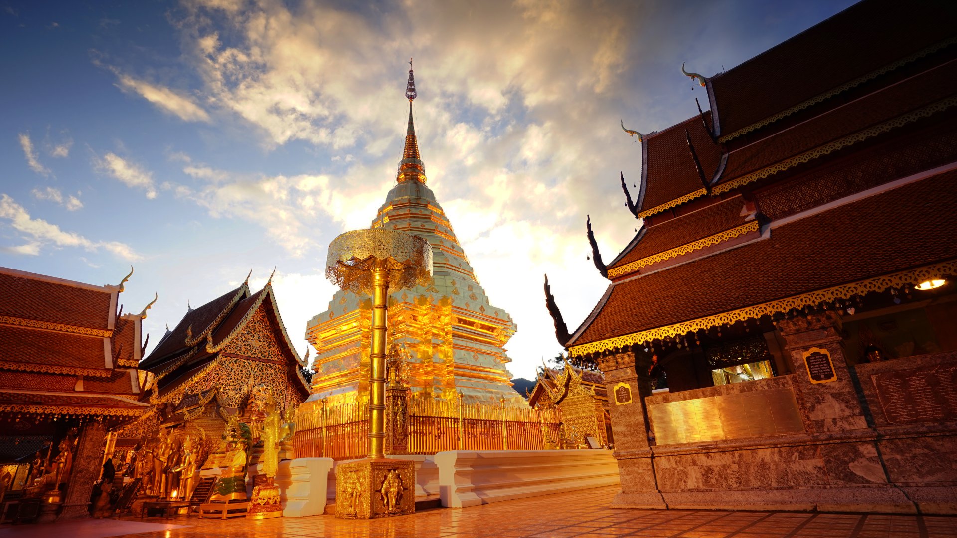 Doi Suthep Temple Pagoda at Twilight, Chiang Mai, Thailand