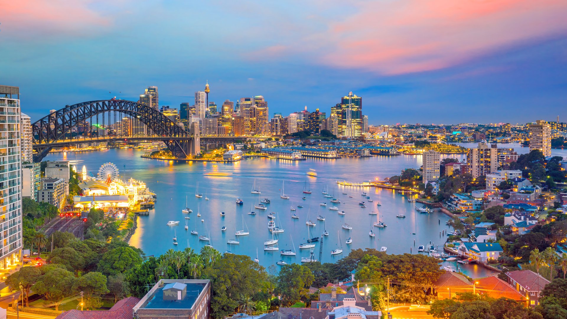 Downtown Sydney skyline at twilight, New South Wales, Australia