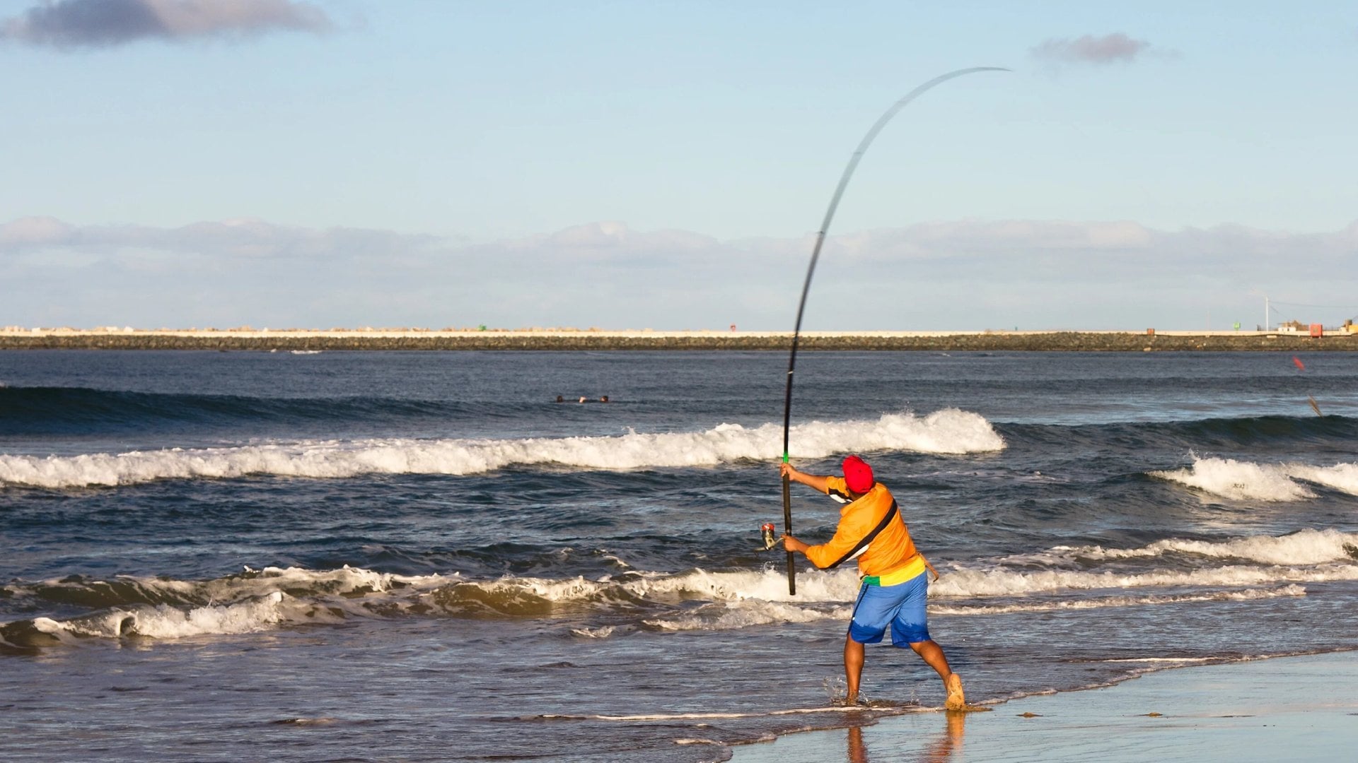 Fishing on the beach in Durban, South Africa.