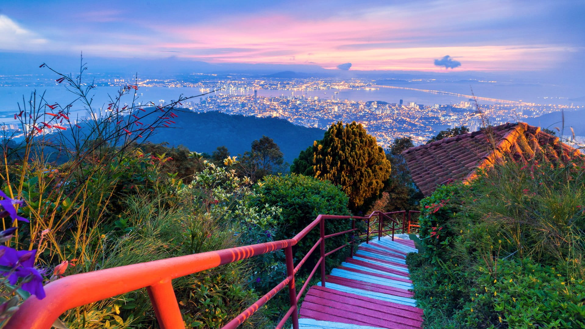George Town City view from Penang Hill at dawn, Malaysia