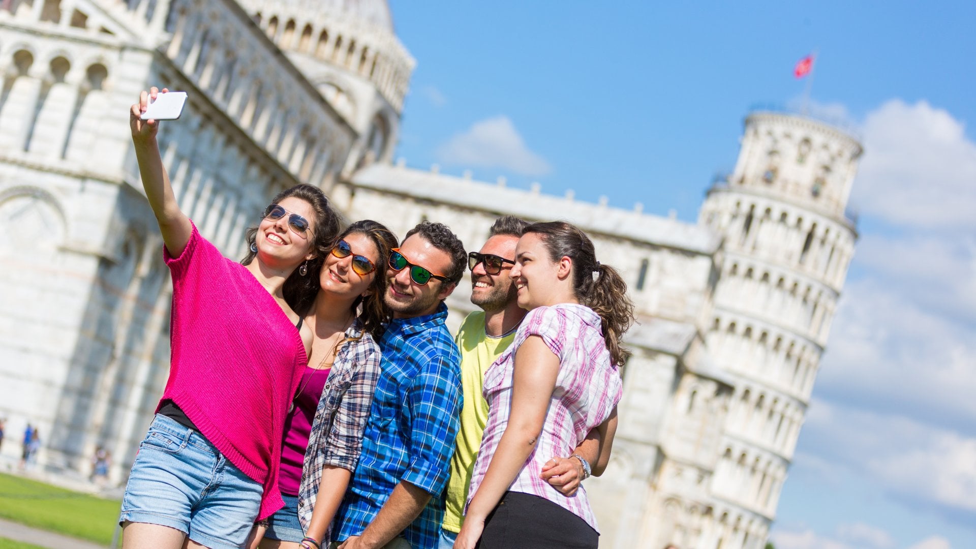 Pisa, Italy Group of Tourists Taking a Selfie in Pisa, Italy