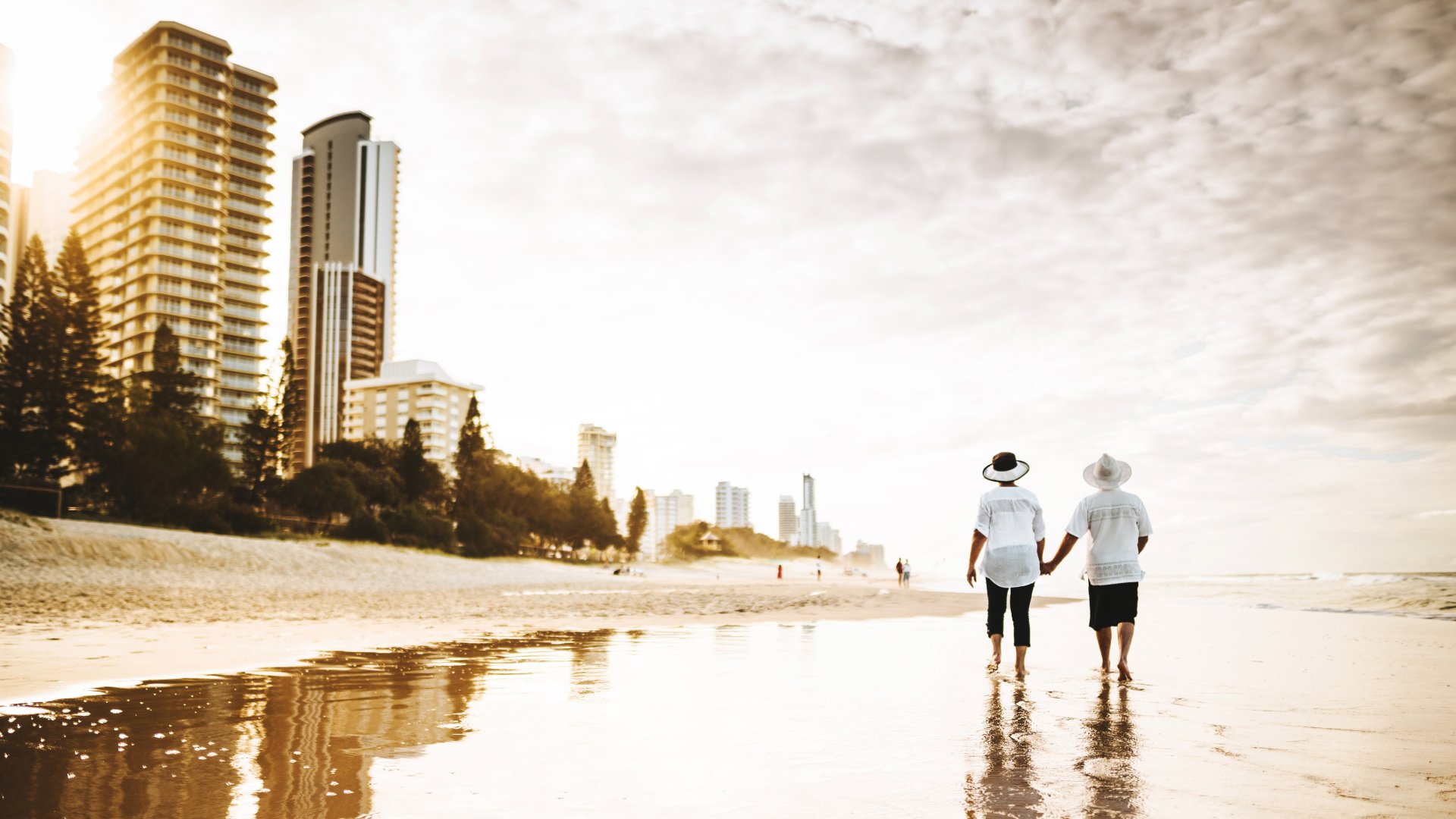 Australia Happiness senior couple walking togetherness in the gold coast