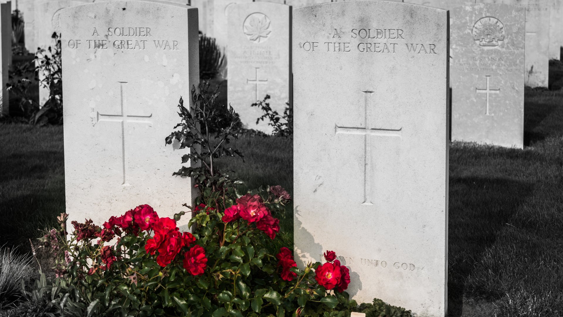 Headstones of Unknown Soldiers of World War One at Tyne Cot Cemetery, Passchendaele, Belgium
