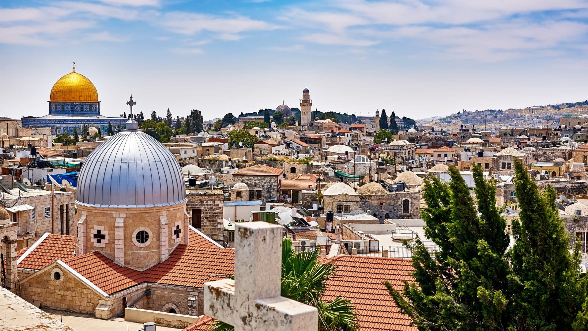 Jerusalem, Israel Jerusalem panoramic roof view to christians, jewish and muslims sacred places, Jerusalem, Israel