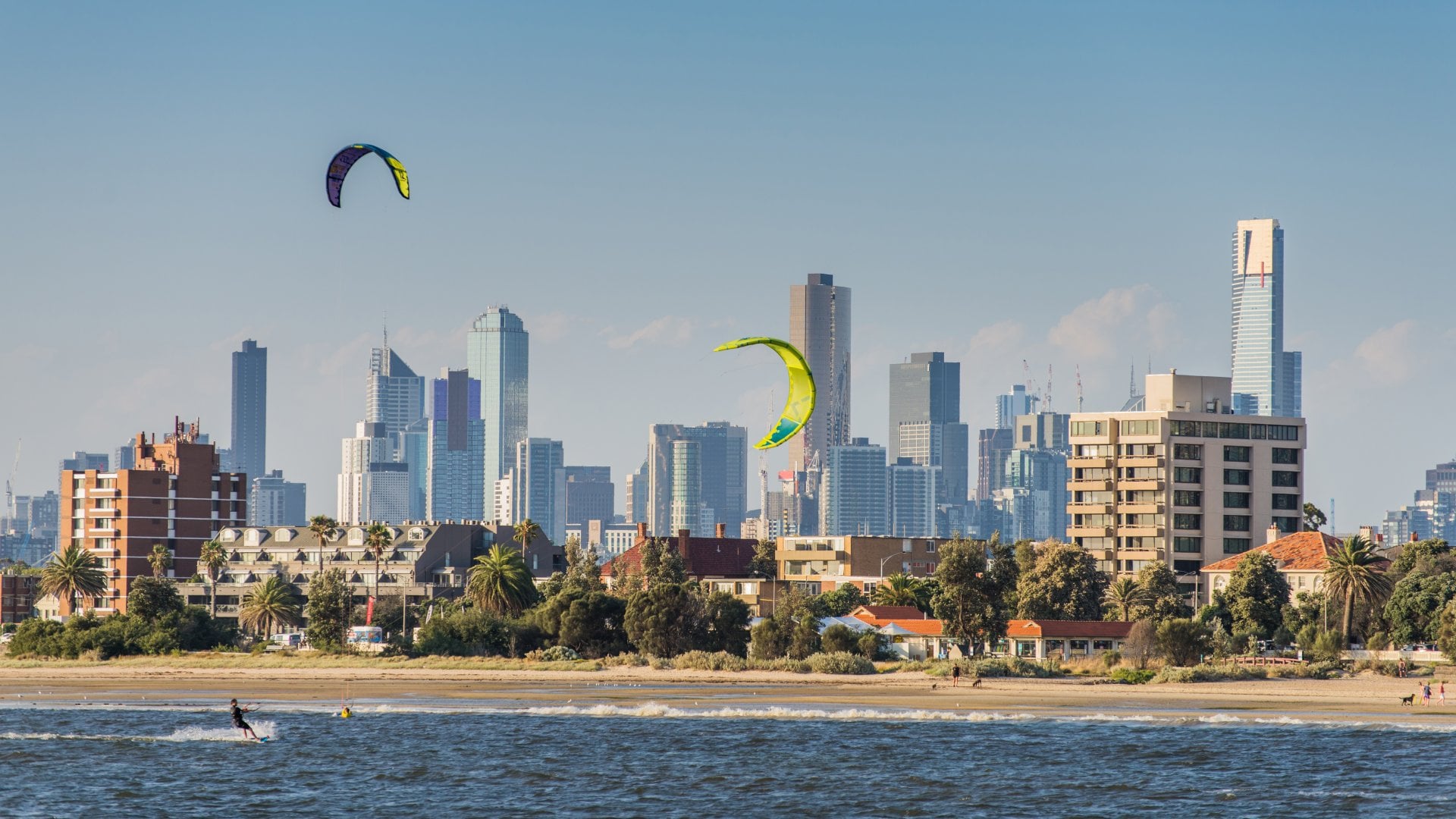 Melbourne skyline and St Kilda's Beach, Australia