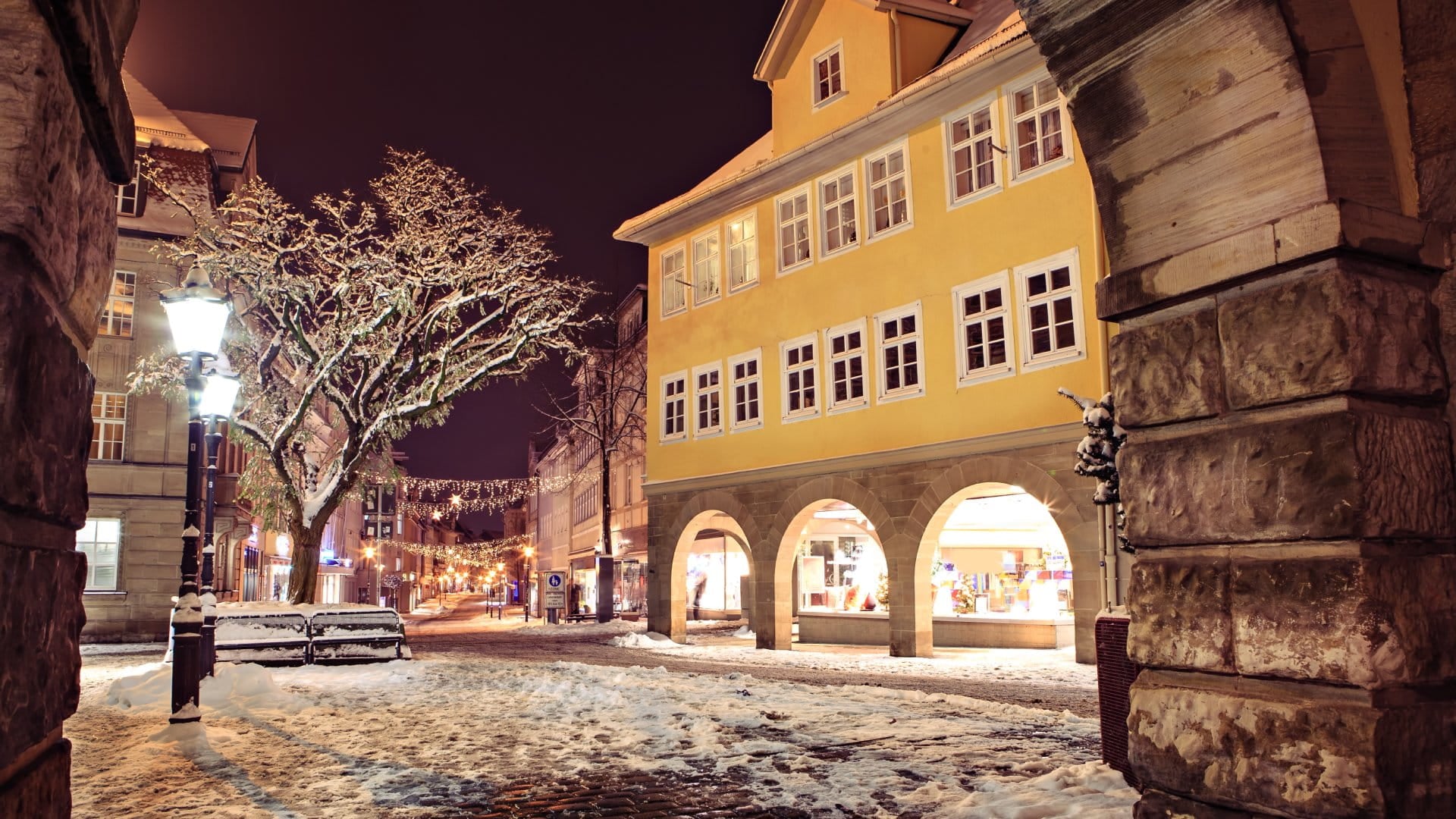 Night Scenes of Wintry Coburg in Bavaria, Germany