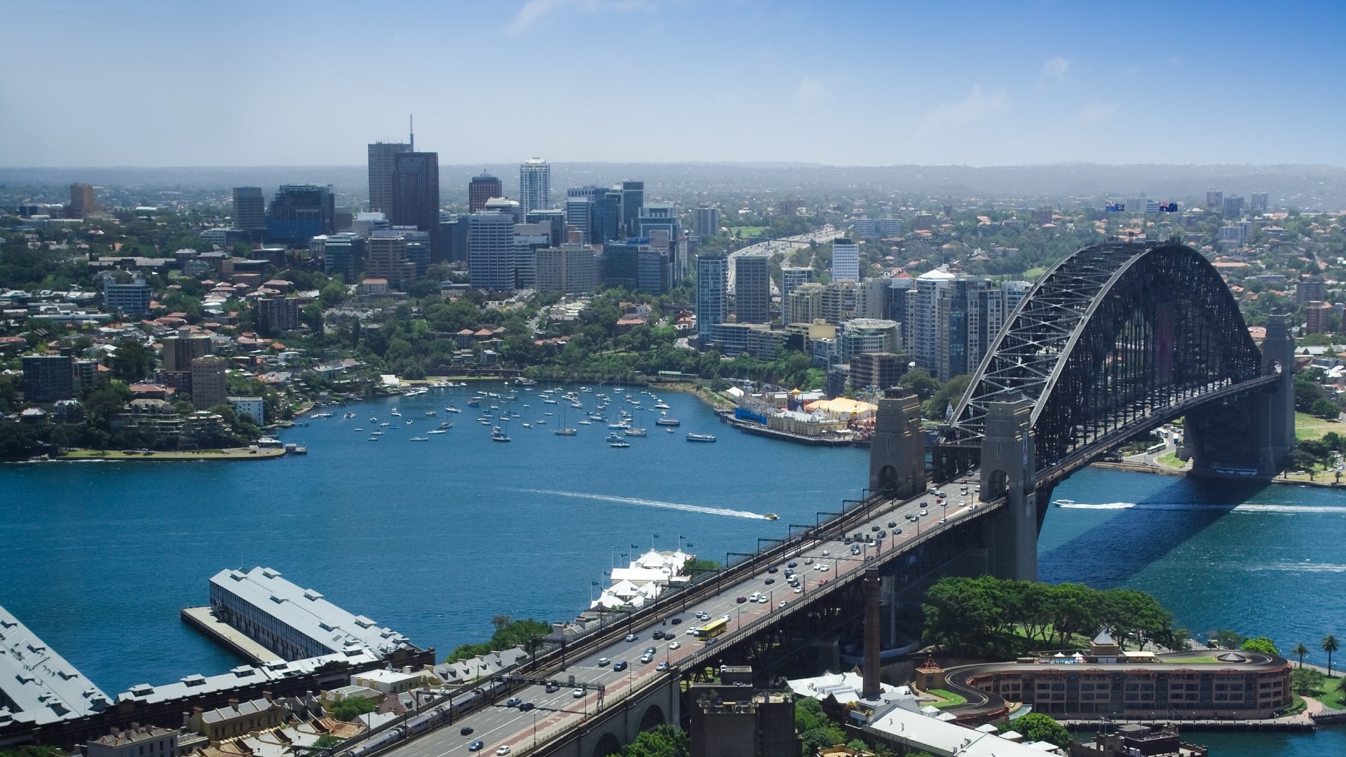 North Sydney city Australia harbor bridge the Rocks top view