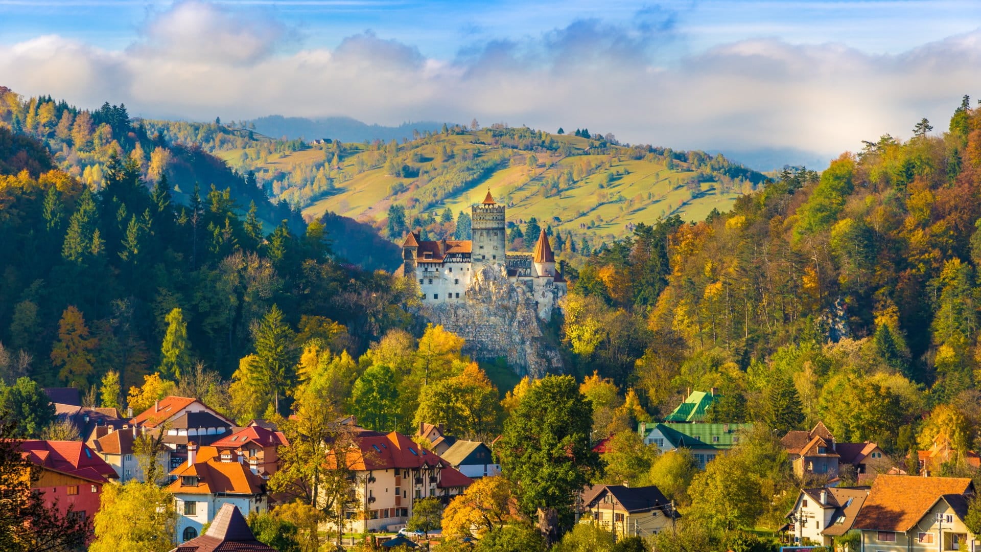 Panoramic View of Bran Castle in Autumn, Brasov, Transylvania, Romania