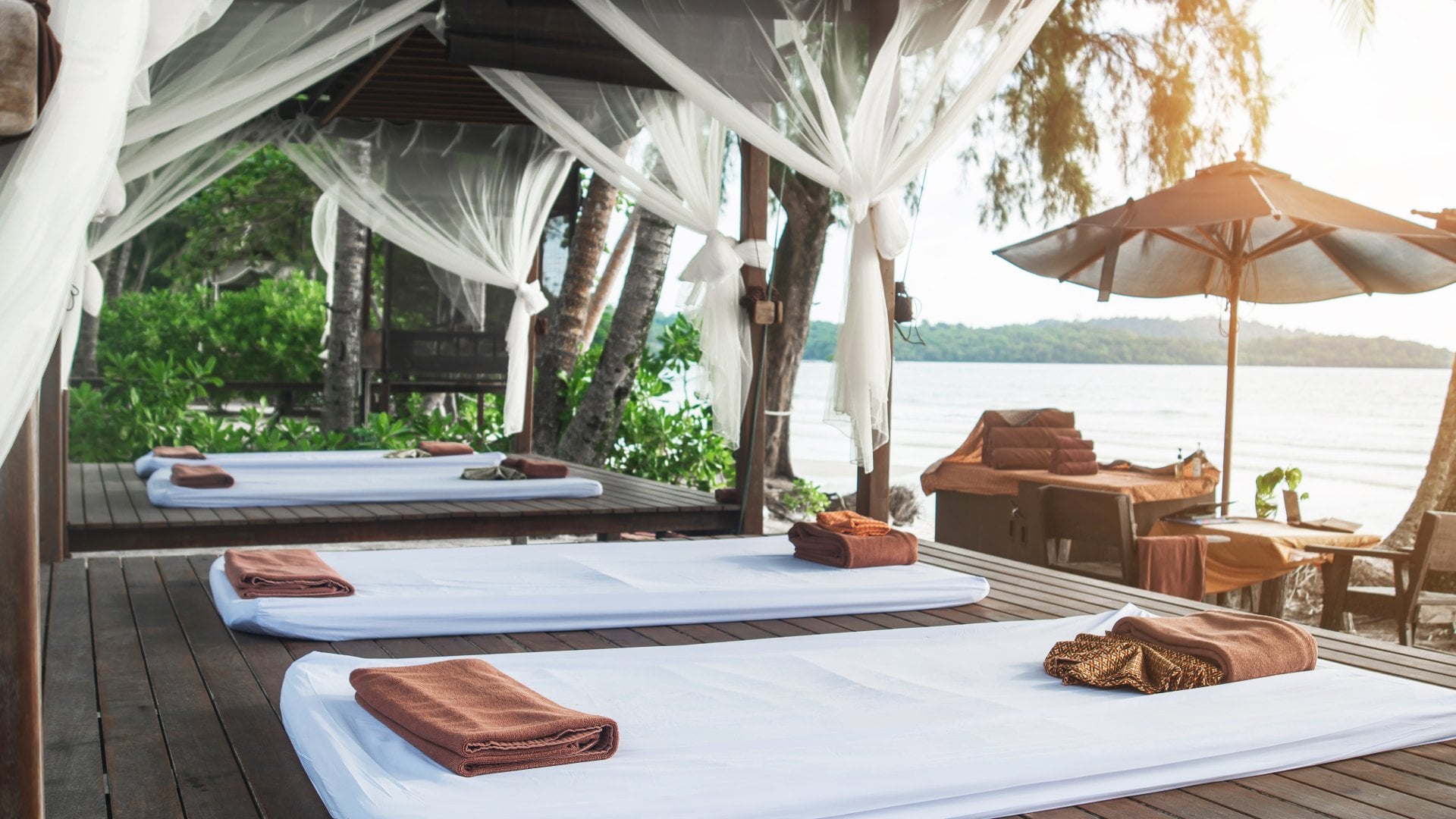 Thailand Relaxation area. Massage and Spa on the beach.
