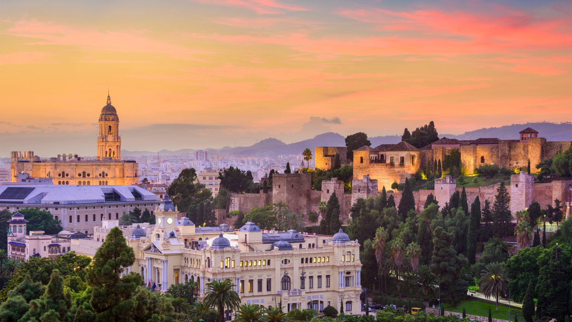Skyline of Malaga's old town, Spain.