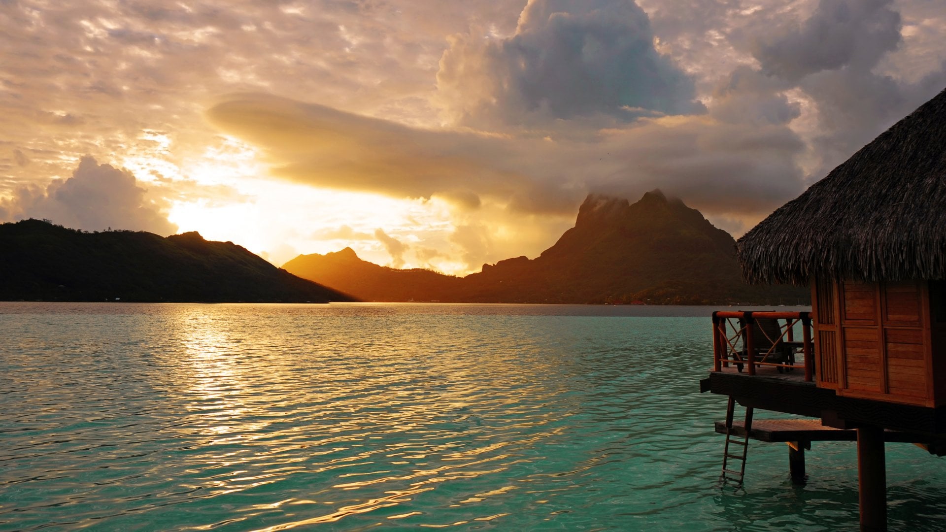 Sunrise at Bora Bora , French Polynesia , South Pacific ocean