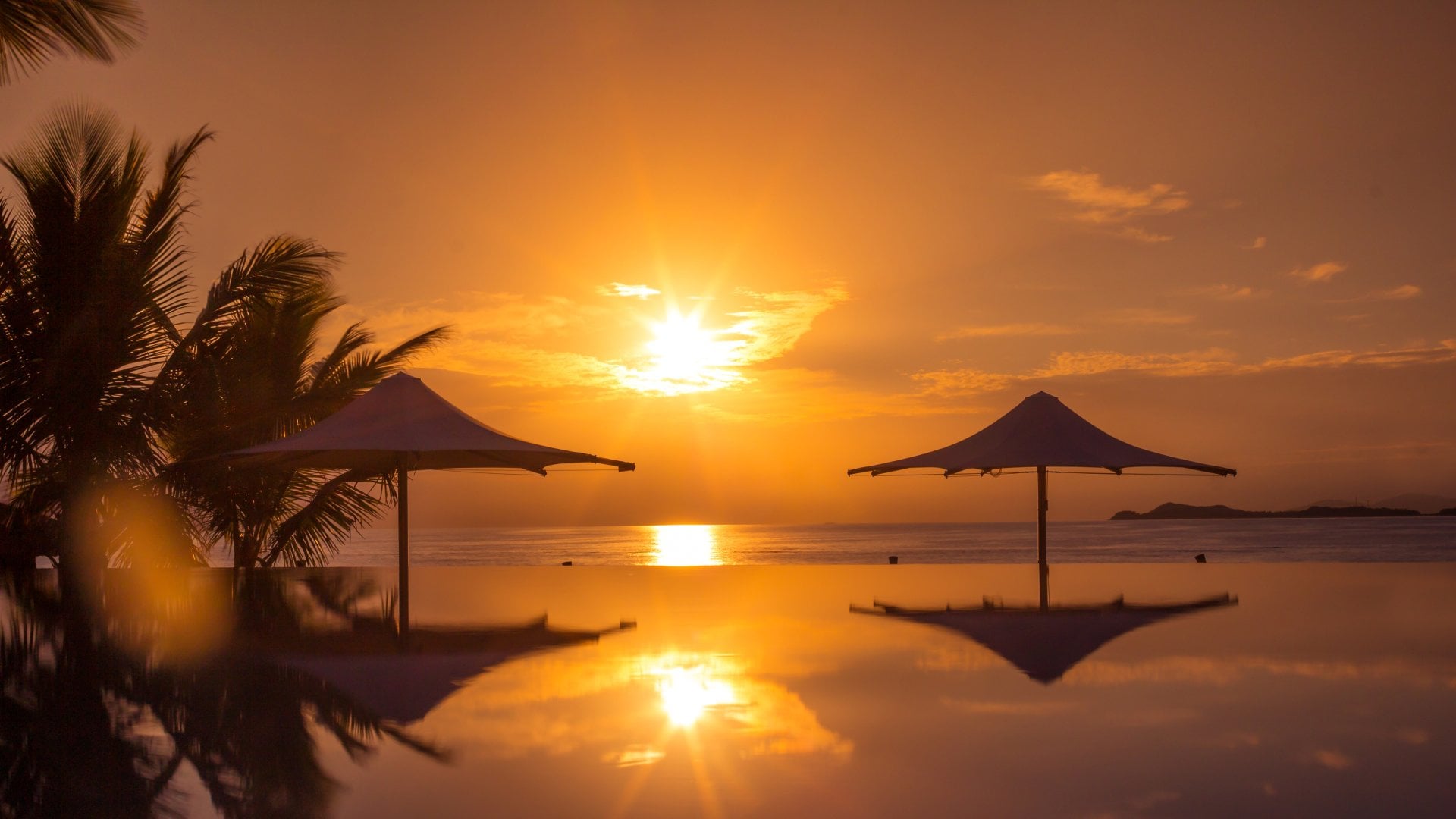 Fiji Tropical Fijian swimming pool at sunrise
