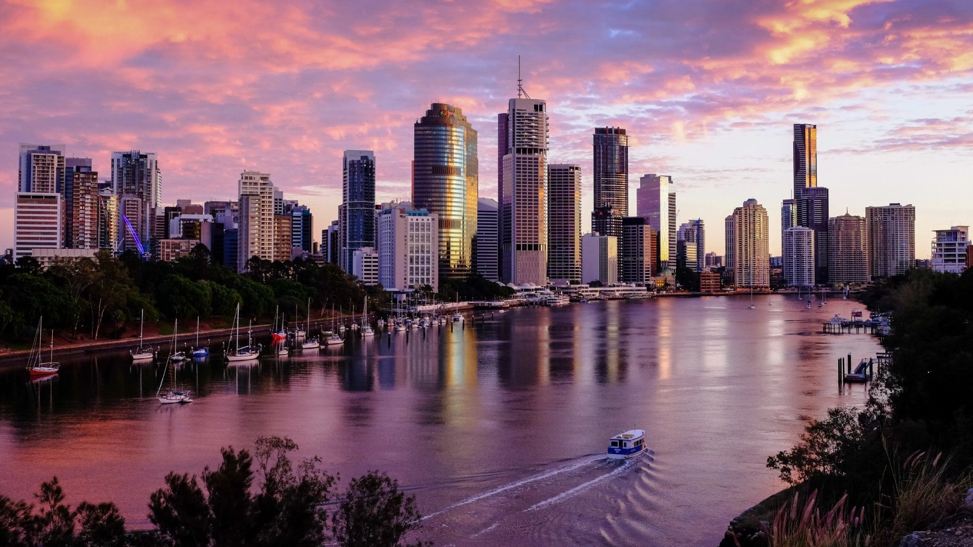 View of Brisbane city from Kangaroo Point cliffs, Queensland, Australia