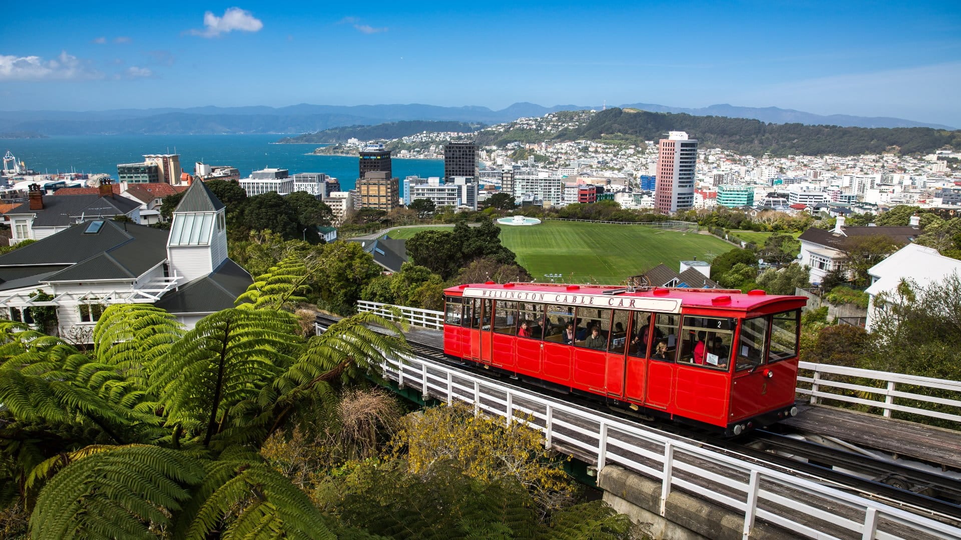 View of Wellington Cable Car and skyline, Wellington, New Zealand