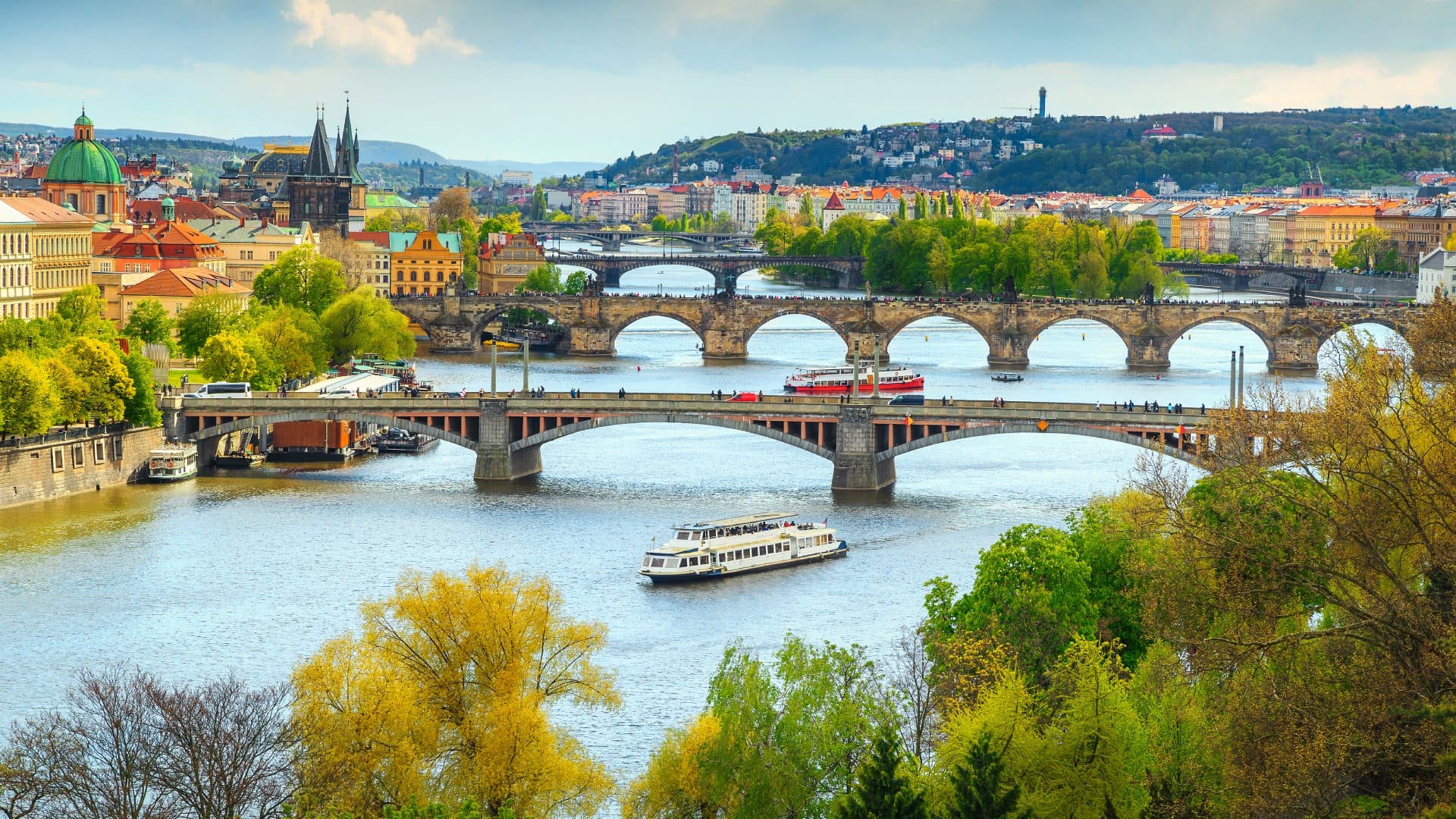 Vltava River and old city centre, Prague, Czech Republic