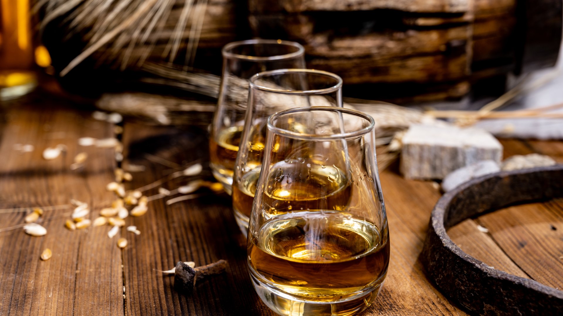 Scotland Glasses of scotch on a wooden table