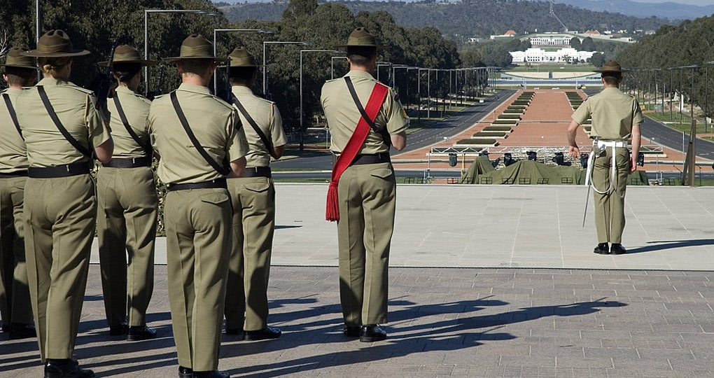 Australian soldiers standing in front of the Australian War Museum Australian soldiers standing in front of the Australian War Museum