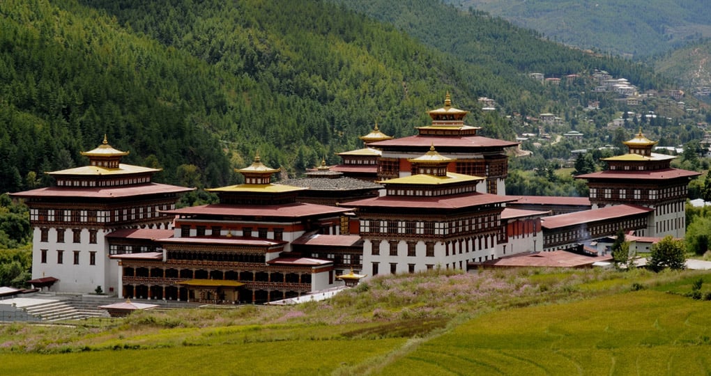 View of Tashichoedzong - The 17th century fortress-monastery and a  great photo opportunity while on your Bhutan vacation.