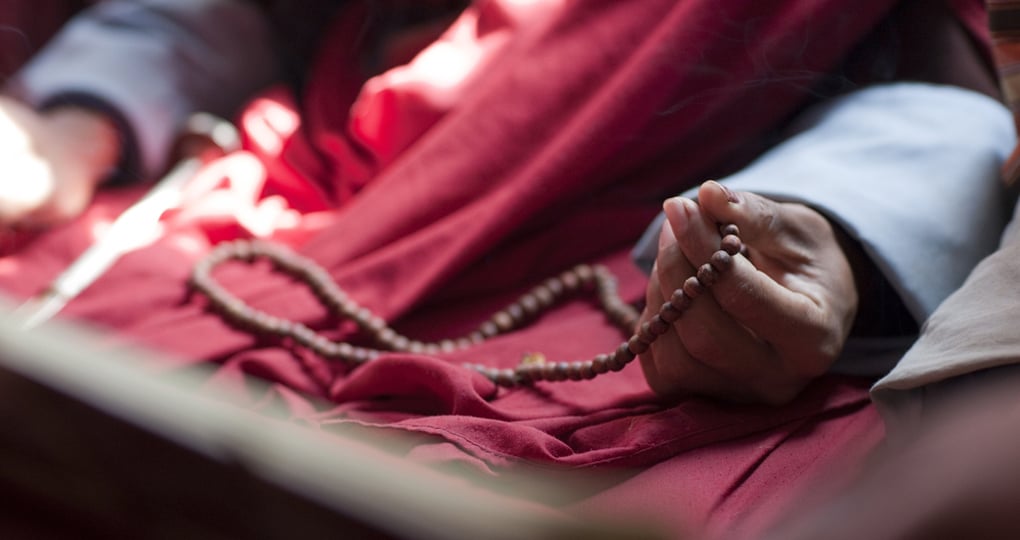Monks at the sacred thread ceremony