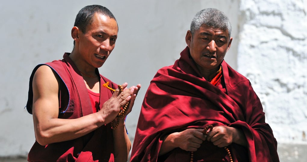 Monks at Tashilunpo Monastery which was founded in 1447