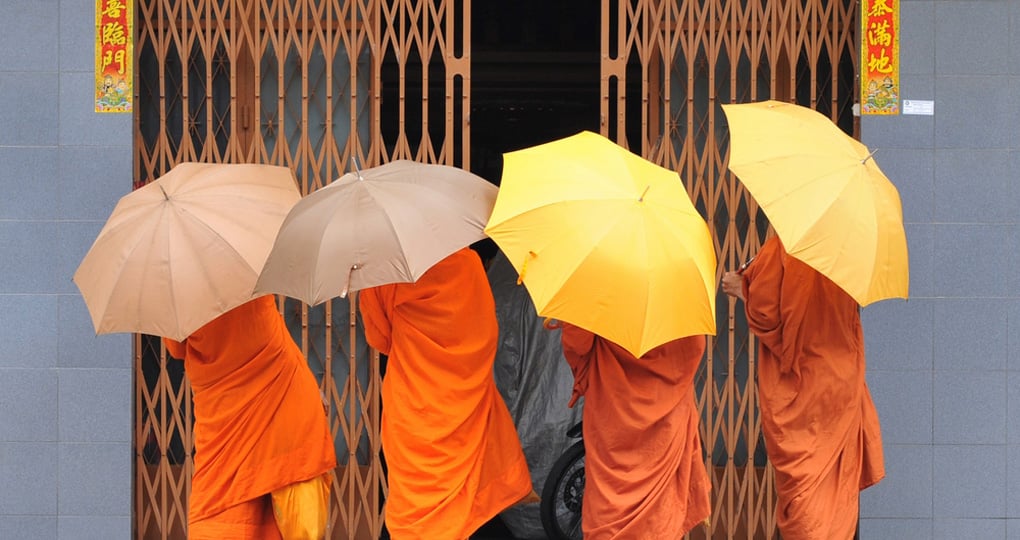 Monks on their daily walks in Phnom Penh