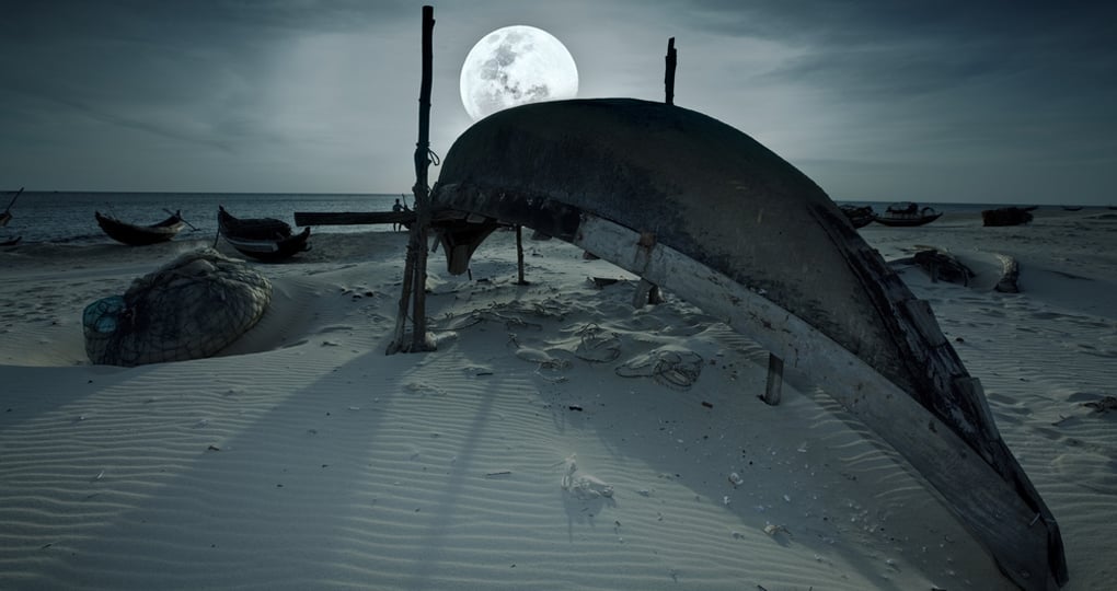 Old fisherman boat at twilight time Old fisherman boat at twilight time