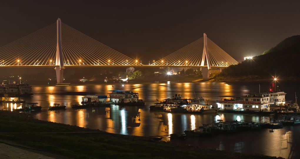 Reflections of the bridge lights and boats Reflections of the bridge lights and boats
