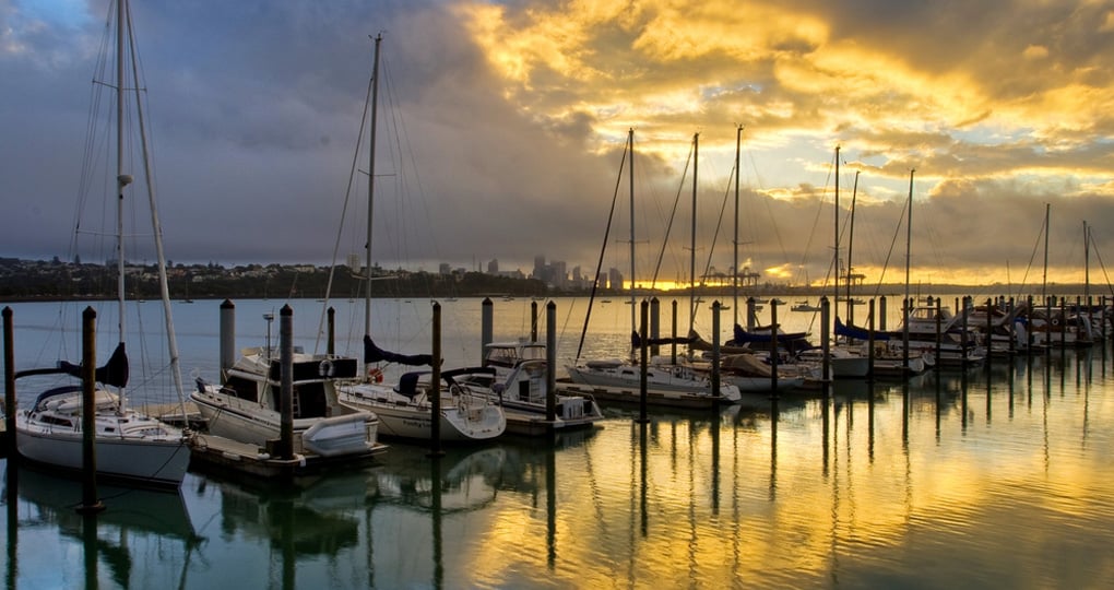 The City of Sails - sunset over the Auckland marina The City of Sails - sunset over the Auckland marina