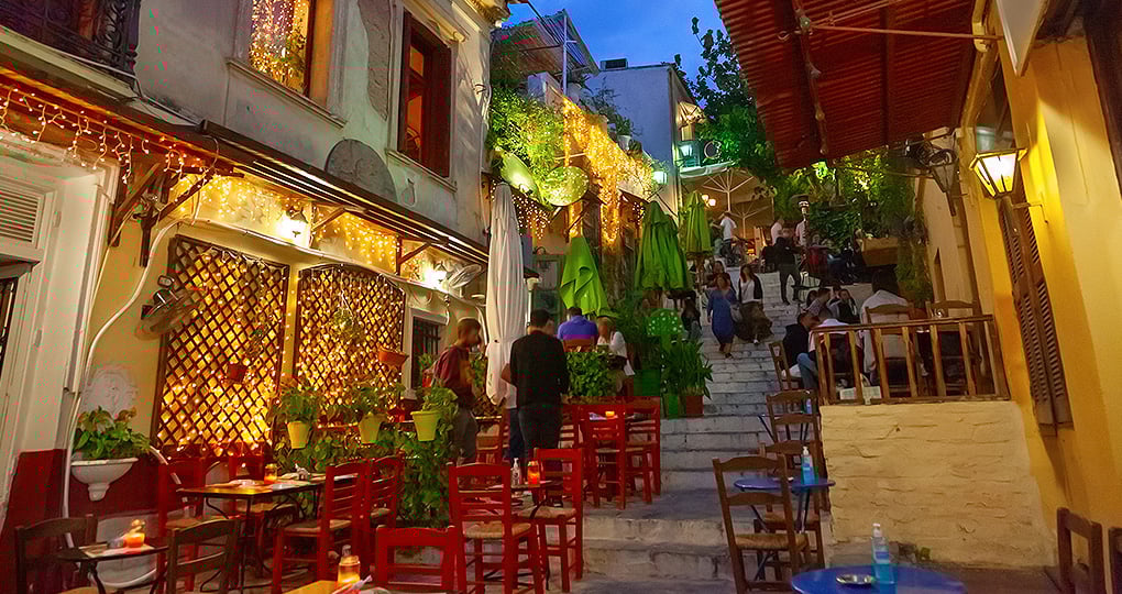Tour the best of Greek cuisine in The Plaka, lined with shops, cafes, and restaurants Tour the best of Greek cuisine in The Plaka, lined with shops, cafes, and restaurants
