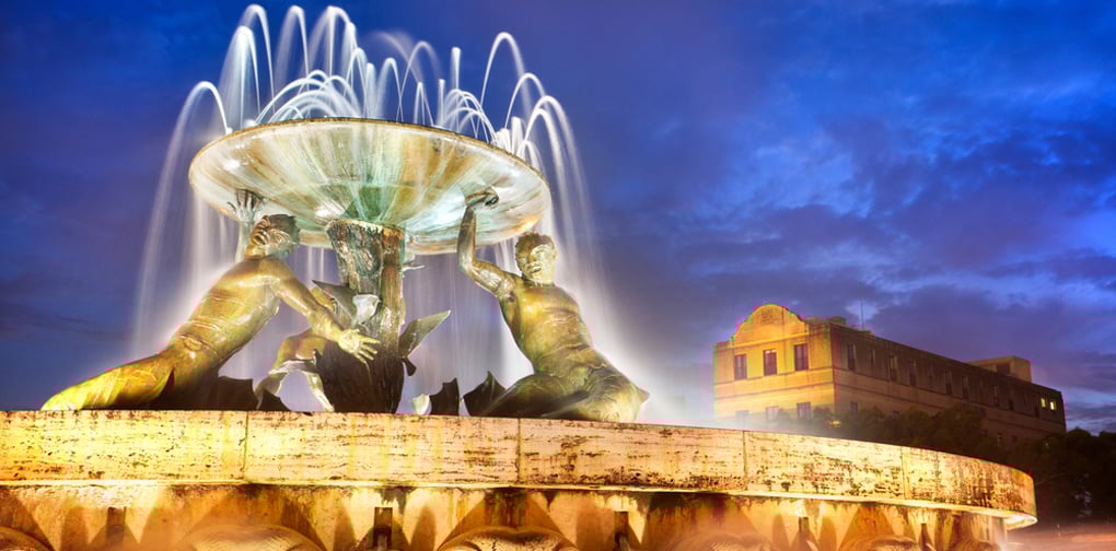 The Triton Fountain - always a popular photo stop on all Malta vacations.