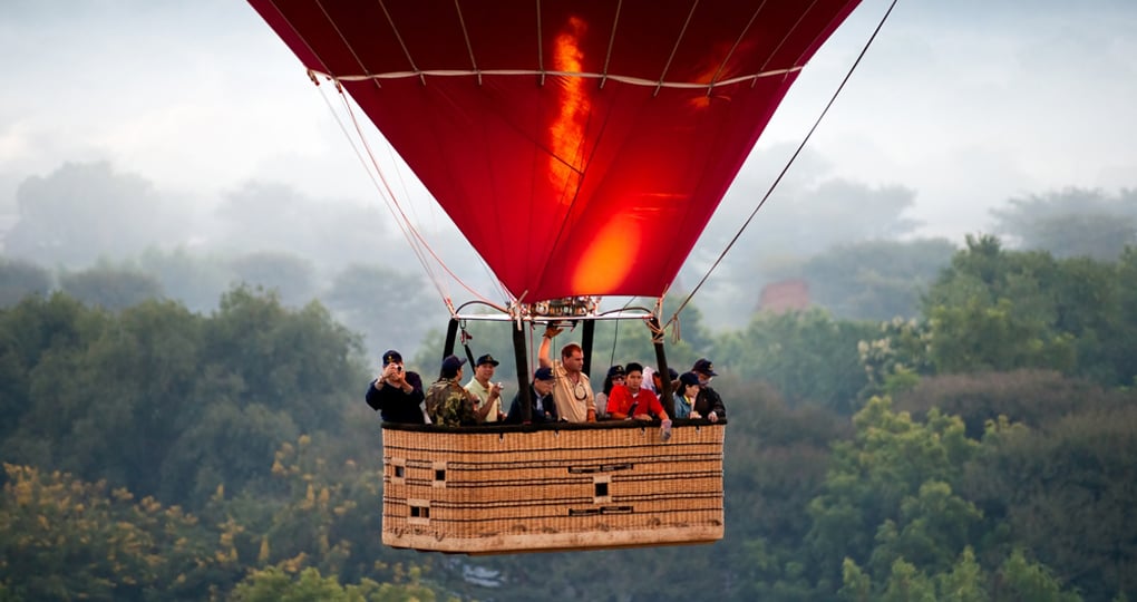 A ride in a hot air balloon is a great way view the plains of Bagan A ride in a hot air balloon is a great way view the plains of Bagan