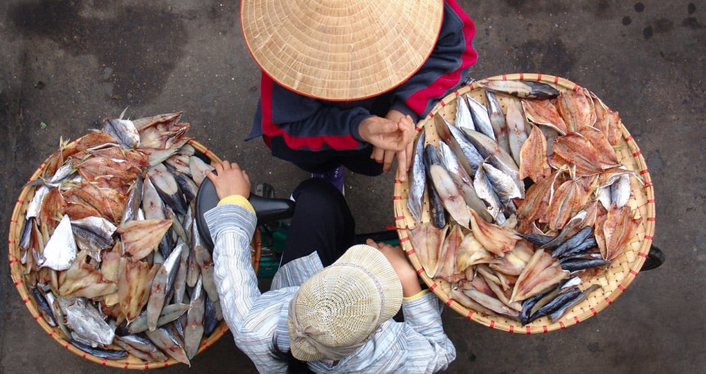 A Vietnamese street vendor in Hanoi