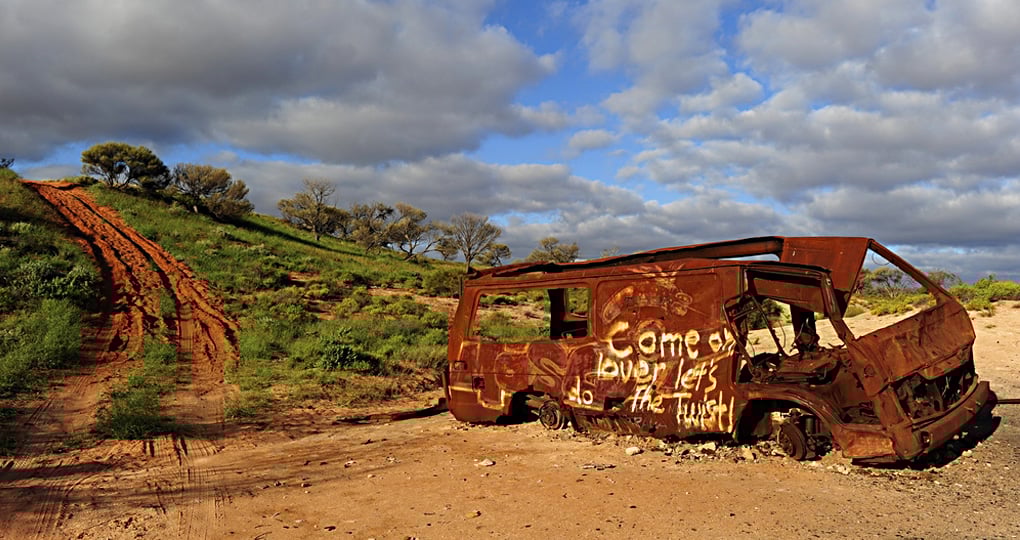Abandoned burnt out cars are common in outback Abandoned burnt out cars are common in outback