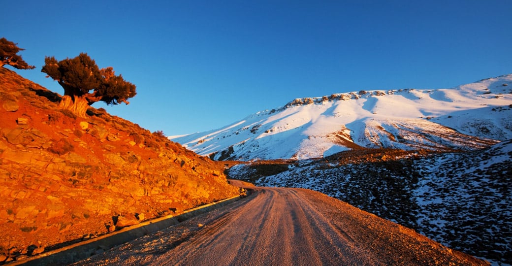 View of the snow capped Atlas Mountains