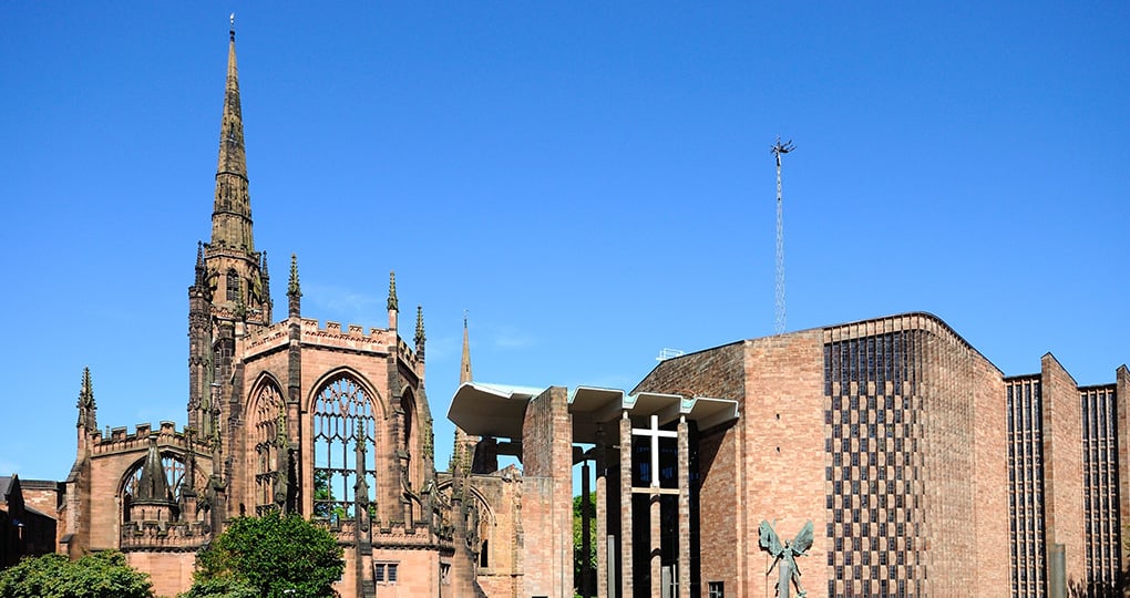 The 14th-century Gothic Coventry Cathedral was largely destroyed by a bombing during the Second World War The 14th-century Gothic Coventry Cathedral was largely destroyed by a bombing during the Second World War
