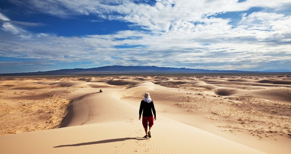 Walking the sands of the Gobi will be a highlight of your Mongolia tour.