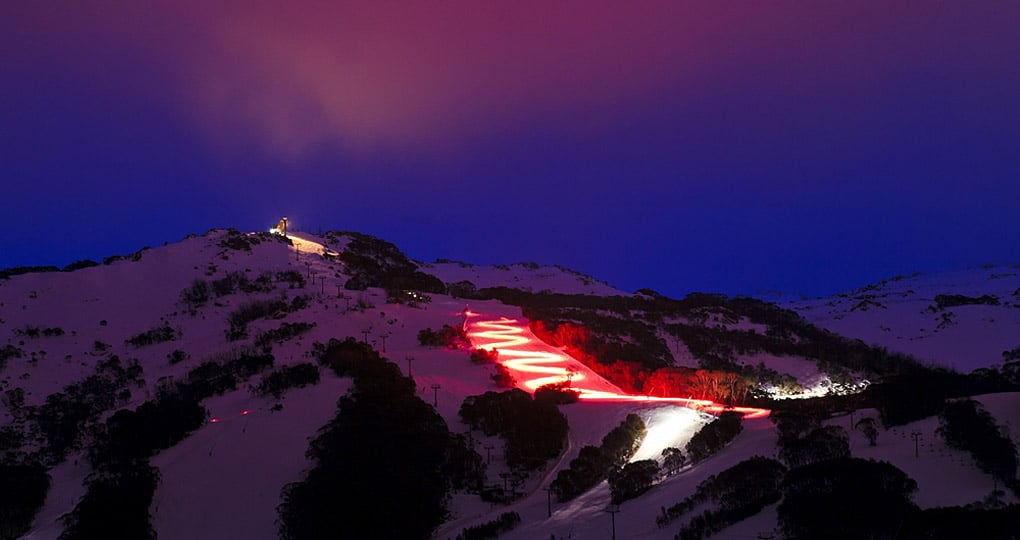 Night skiing at Thredbo ski resort Night skiing at Thredbo ski resort