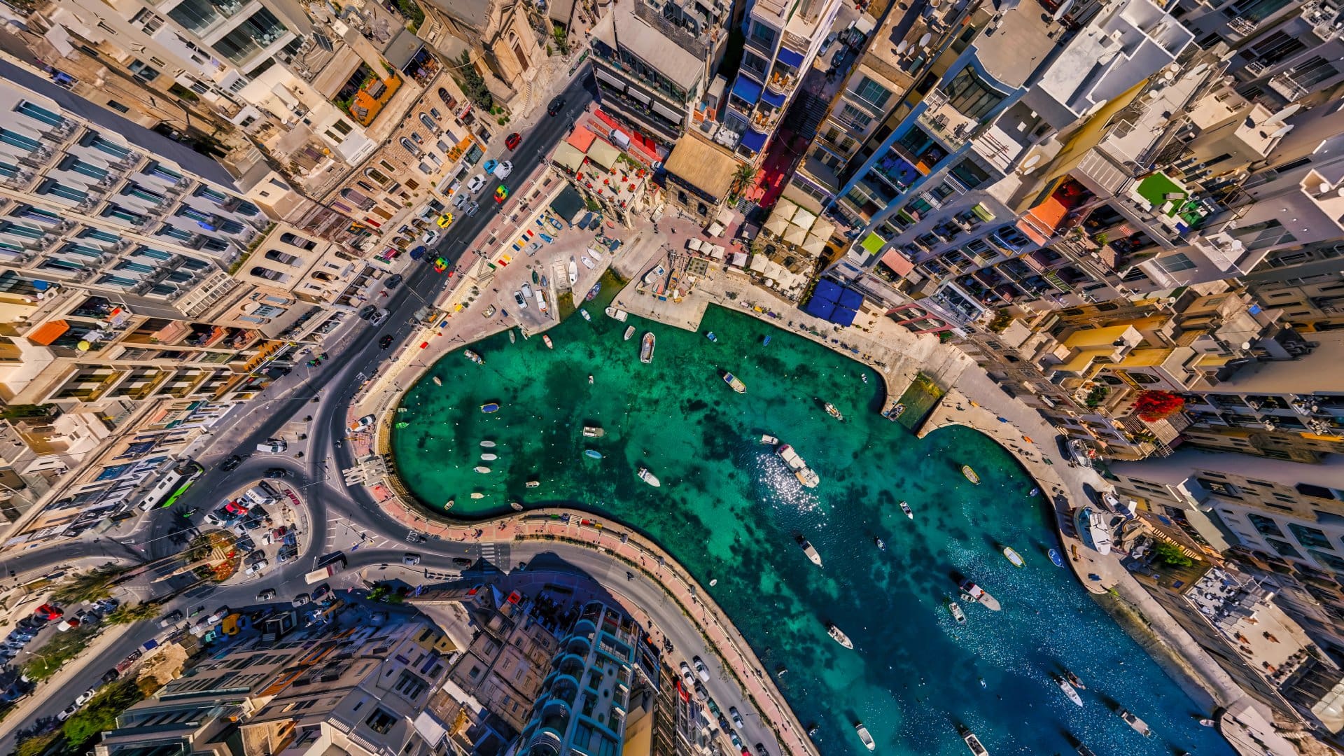 A bird's eye view of Spinola Bay in St Julians, Malta