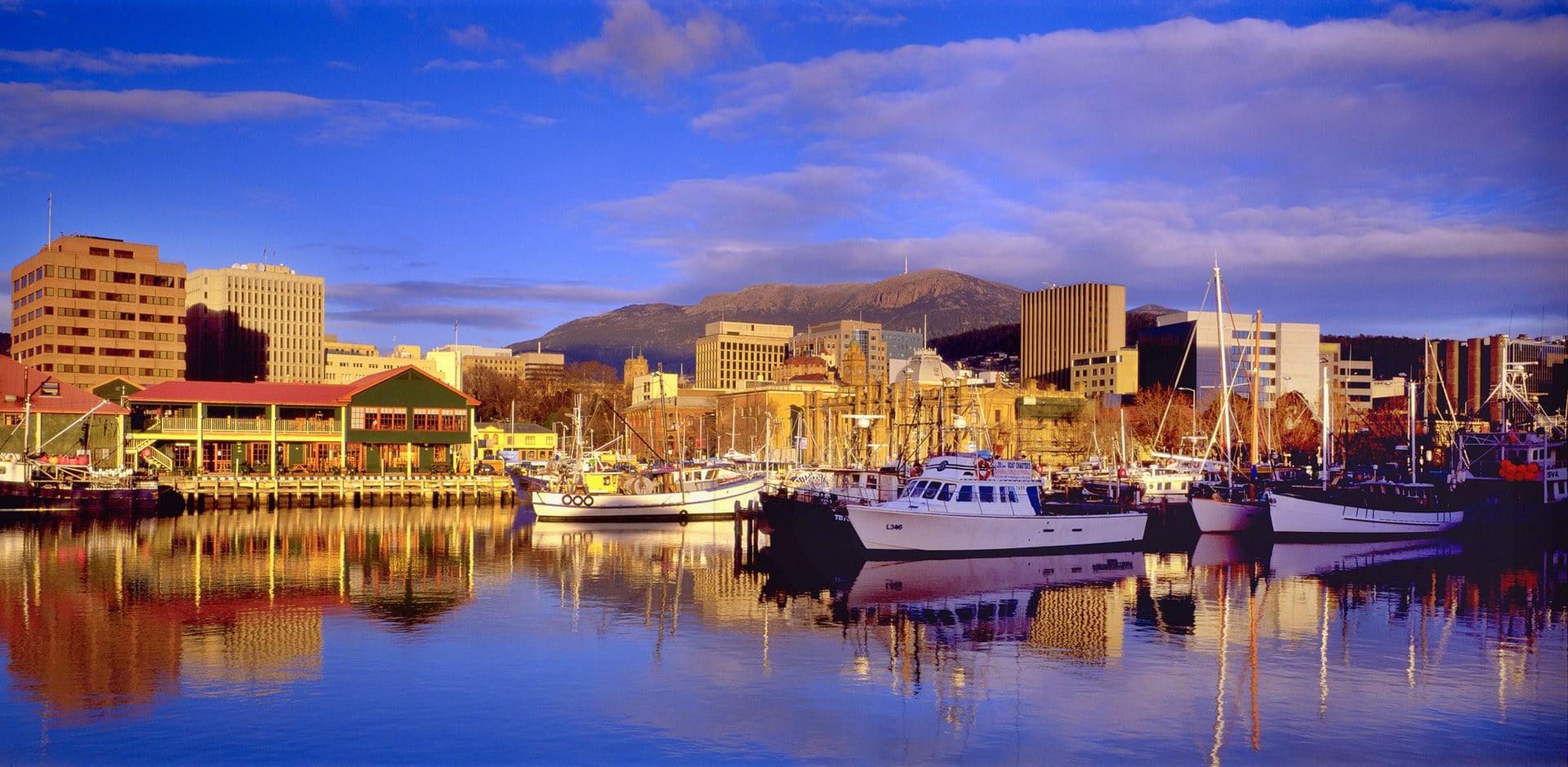 An an aerial view of Constitution Dock in Hobart, Tasmania, Australia