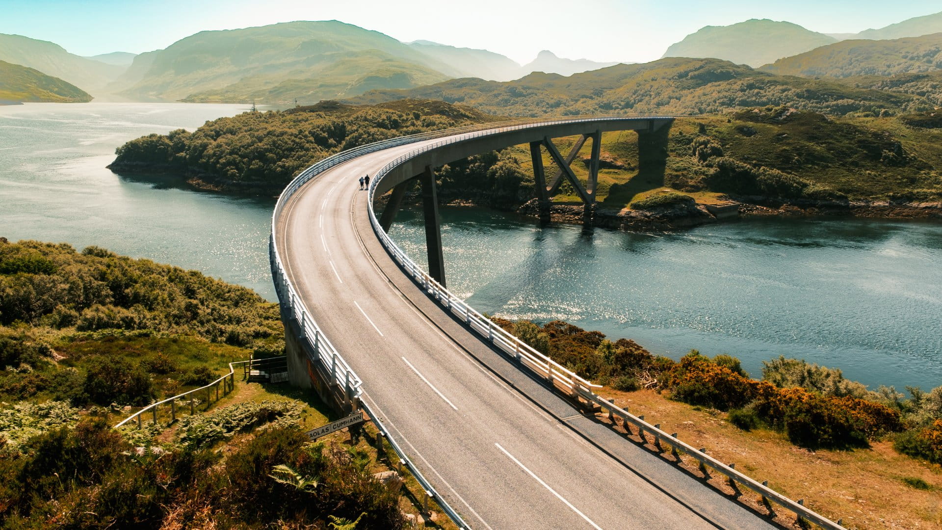 Kylesku Bridge crossing Loch a’ Chairn Bhain north of Inchnadamph, on a sunny summers morning