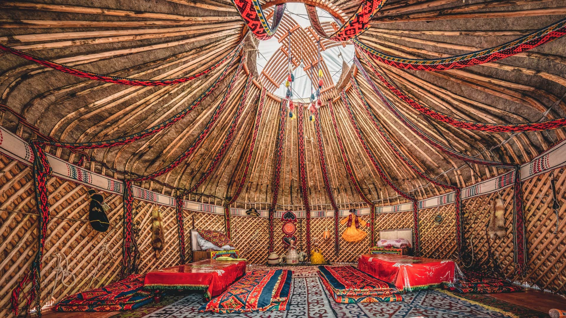 National traditional decoration of the yurt ceiling with Kazakhstani ornament