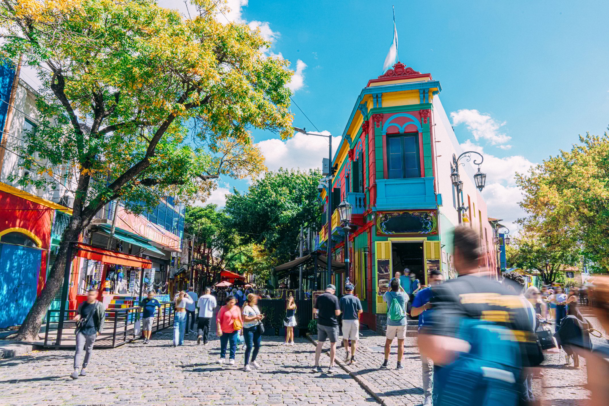 ibrant Colored Buildings and Tourists in La Boca, Buenos Aires, Argentina