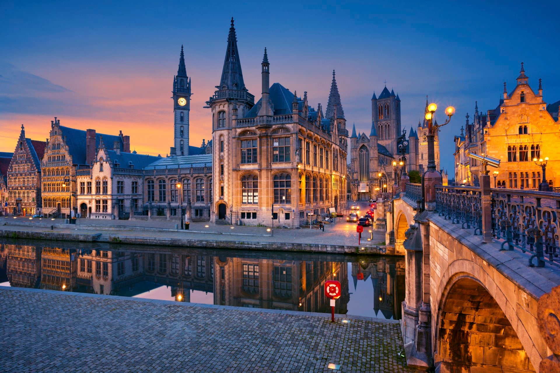 Ghent during twilight blue hour.